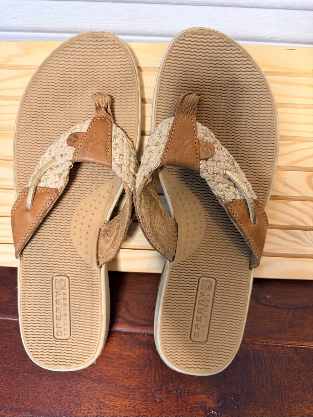 Sperry Women's Braided Tan Flip Flop Sandals Size 8